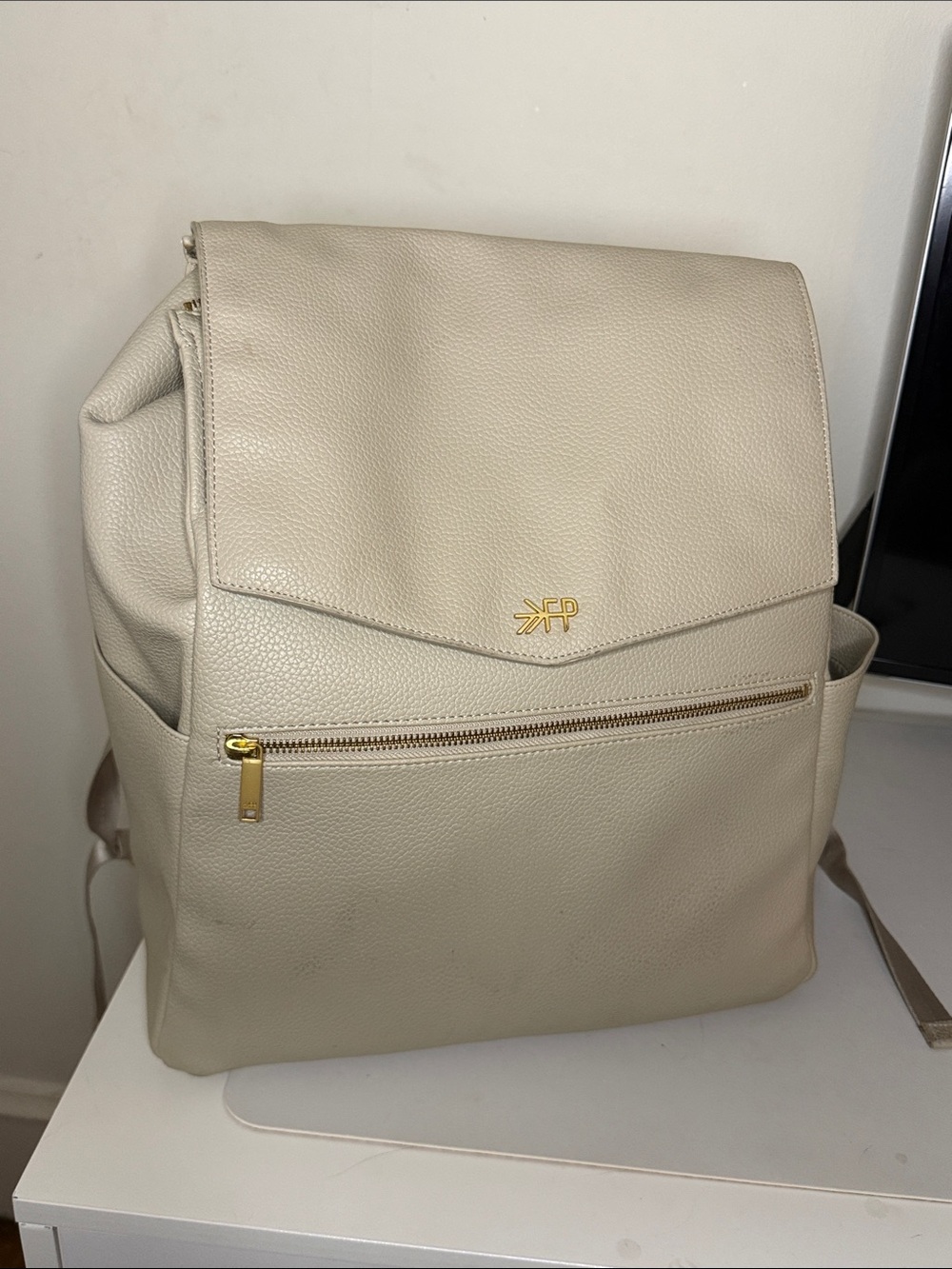 Freshly Picked Cream Pebbled Leather Diaper Bag